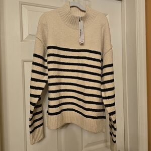 Elegant Cream and Black Striped Sweater Size Medium.  NWT